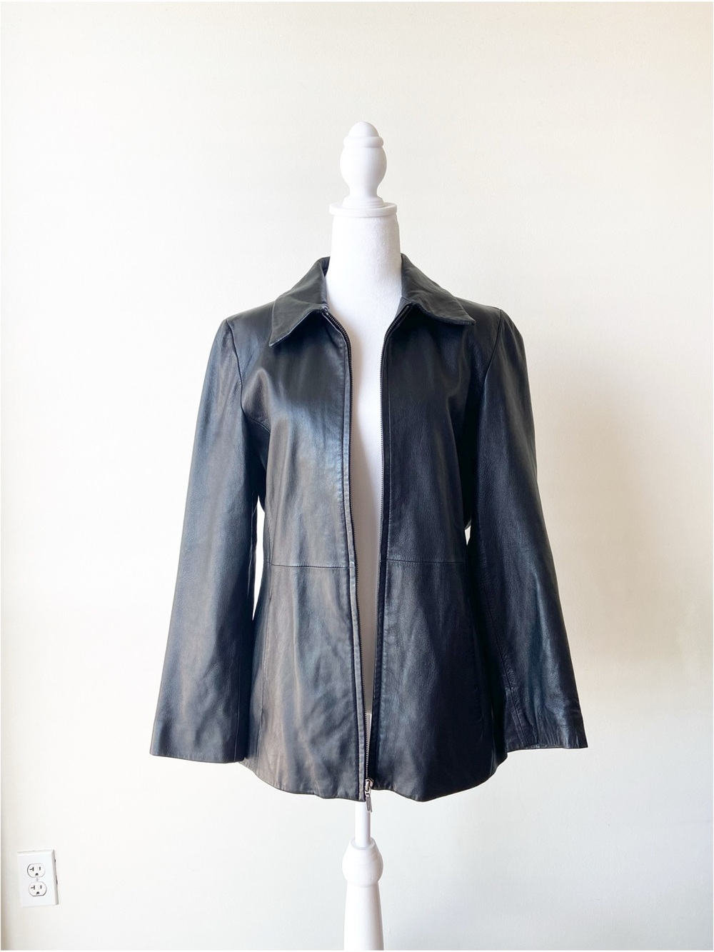 Black Leather Zip-Front Jacket